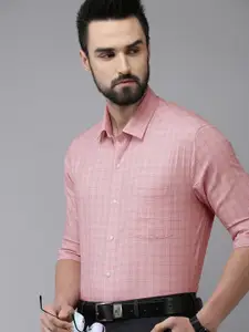 Arrow Men Pink Pure Cotton Original Slim Fit Grid Tattersall Checks Checked Formal Shirt