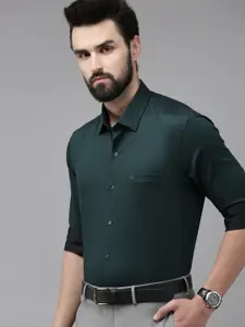 Arrow Men Green Self Design Original Slim Fit Pure Cotton Formal Shirt
