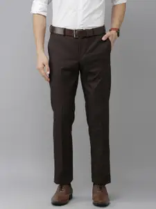 Arrow Men Brown Checked Tailored Fit Pleated Smart Flex Formal Trousers
