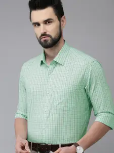 Arrow Men Green Slim Fit Checked Pure Cotton Formal Shirt