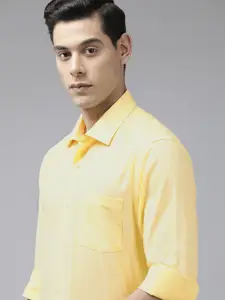 Arrow Men Yellow Manhattan Slim Fit Textured Pure Cotton Formal Shirt