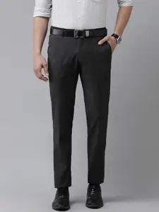 Arrow Men Black Solid Self-Design Tailored Formal Trousers