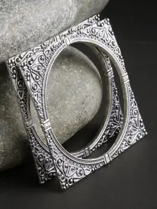 PANASH  Set Of 2 Oxidized Silver-Toned Square Shaped Bangles