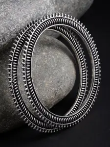 PANASH Set of 2 Silver-Toned Textured German Silver Bangles