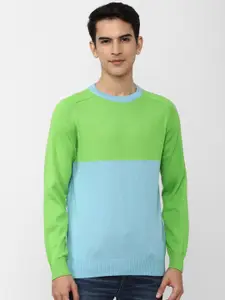 FOREVER 21 Men Green & Blue Colourblocked Sweatshirt