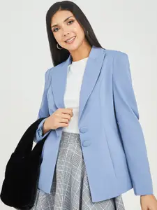 Styli Women Blue Single Breasted Two Button Fitted Regular Length Blazer