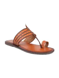 PRIVO by Inc.5 Men Tan & Brown Ethnic Leather Comfort Sandals