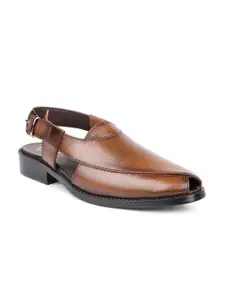 PRIVO by Inc.5 Men Tan & Black Leather Shoe-Style Sandals