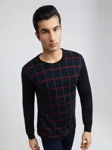Raymond Men Black & Blue Checked Pullover