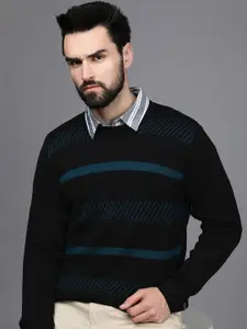 Raymond Men Black & Blue Striped Pullover