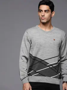Raymond Men Grey Colourblocked Geometric Sweater