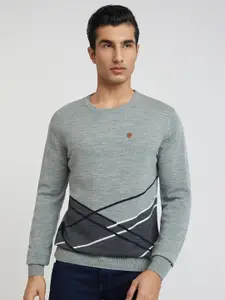 Raymond Men Grey Colourblocked Geometric Sweater