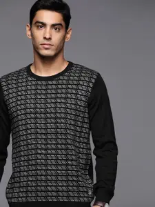 Raymond Men Black & Grey Self-Design Pullover