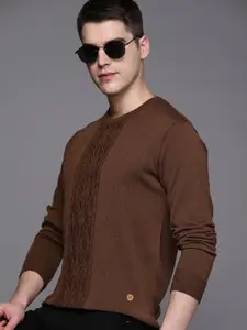 Raymond Men Brown Cable Knit Pullover