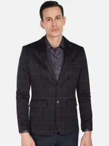 Arrow Men Blue Checked Single Breasted Slim-Fit Blazers