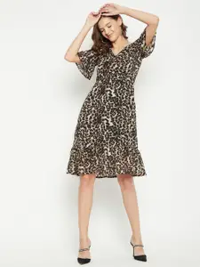 Color Cocktail Multicoloured Animal Printed Georgette Dress