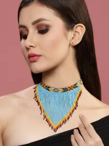 VOGUE PANASH Turquoise Blue & Orange Bohemian Necklace