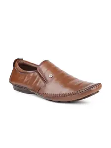 PRIVO by Inc.5 Men Tan Brown Solid Leather Formal Slip-On Shoes