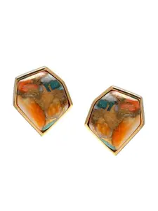 LA SOULA Women Gold Plated Turquoise Classic Oyster Studs Earrings