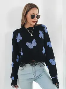 StyleCast Women Black & Blue Crop Pullover