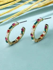 Accessorize Women Gold-Toned & Pink Circular Half Hoop Earrings