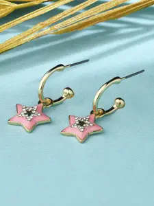 Accessorize Pink & Gold-Plated Star Shaped Half Hoop Earrings