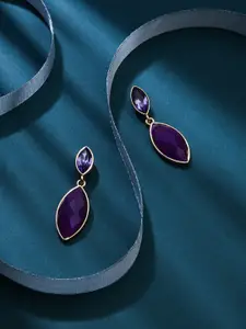 Accessorize Purple & Silver-Toned Leaf Shaped Drop Earrings