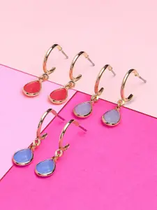 Accessorize Women Set Of 3 Seascape Crystal Huggie Oval Hoop Earrings