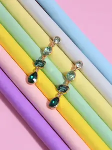 Accessorize Women  Green & Gold-Toned Geometric Drop Earrings