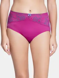 Amante Purple Lace Full Coverage High Rise Seamed Full Brief Panty - PAN87301