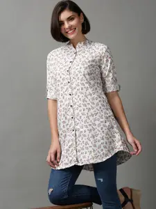 SHOWOFF Women Off White Floral Printed Casual Shirt