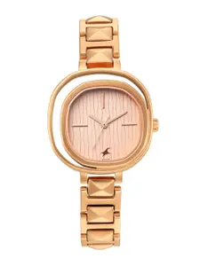 Fastrack Women Rose Gold-Toned Patterned Dial & Rose Gold Toned Stainless Steel Wrap Around Straps Analogue Watch