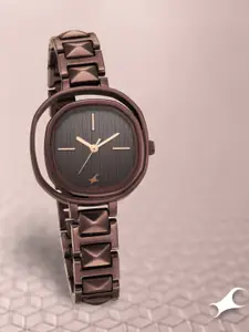 Fastrack Women Black Dial & Brown Stainless Steel Bracelet Style Straps Analogue Watch