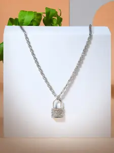 Accessorize Silver-Toned & White Padlock Pendant Necklace