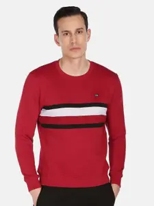 Arrow Sport Men Red Striped Round Neck Sweatshirt