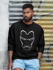 The Souled Store Black Iron Man Power Mode Print Oversized Sweatshirt