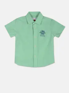 U.S. Polo Assn. Kids Boys Green Pure Cotton Casual Shirt