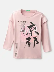 United Colors of Benetton Girls Pink Printed T-shirt