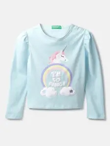 United Colors of Benetton Blue Unicorn Printed Top