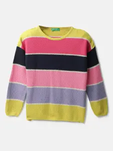United Colors of Benetton Girls Yellow & Pink Striped Pullover