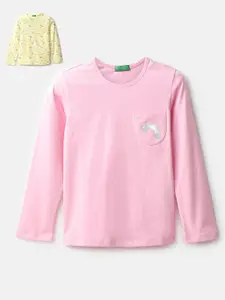 United Colors of Benetton Pack Of 2 Girls Pink & Yellow Printed Cotton T-shirt