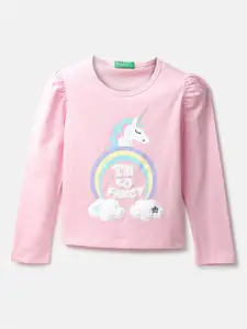 United Colors of Benetton Girl Pink Print Pure Cotton Top