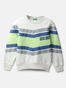 United Colors of Benetton Boys Grey Melange Striped Sweatshirt