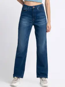 SPYKAR Women Blue Cotton Straight Fit High-Rise Light Fade Jeans