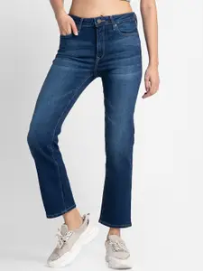 SPYKAR Women Blue Cotton Straight Fit Light Fade Jeans