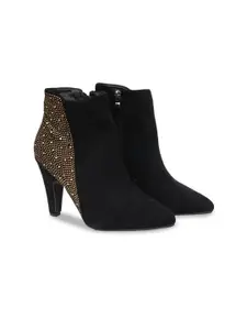 SHUZ TOUCH Women Black Embellished Chunky Boots
