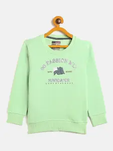 Duke Boys Green Typography Printed Fleece Pullover Sweatshirt