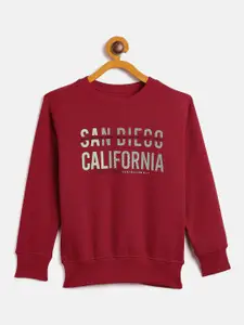 Duke Boys Red Typography Printed Fleece Pullover Sweatshirt