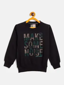Duke Kids Boys Black Typography Printed Fleece Pullover Sweatshirt
