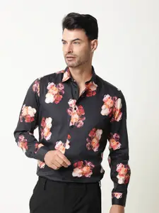 RARE RABBIT Men Black Slim Fit Floral Printed Cotton Casual Shirt